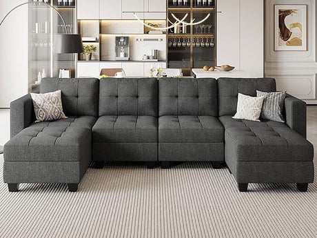 Sofa Set with Ottomans Oversized U Shaped Sofa Set with Storage Seat