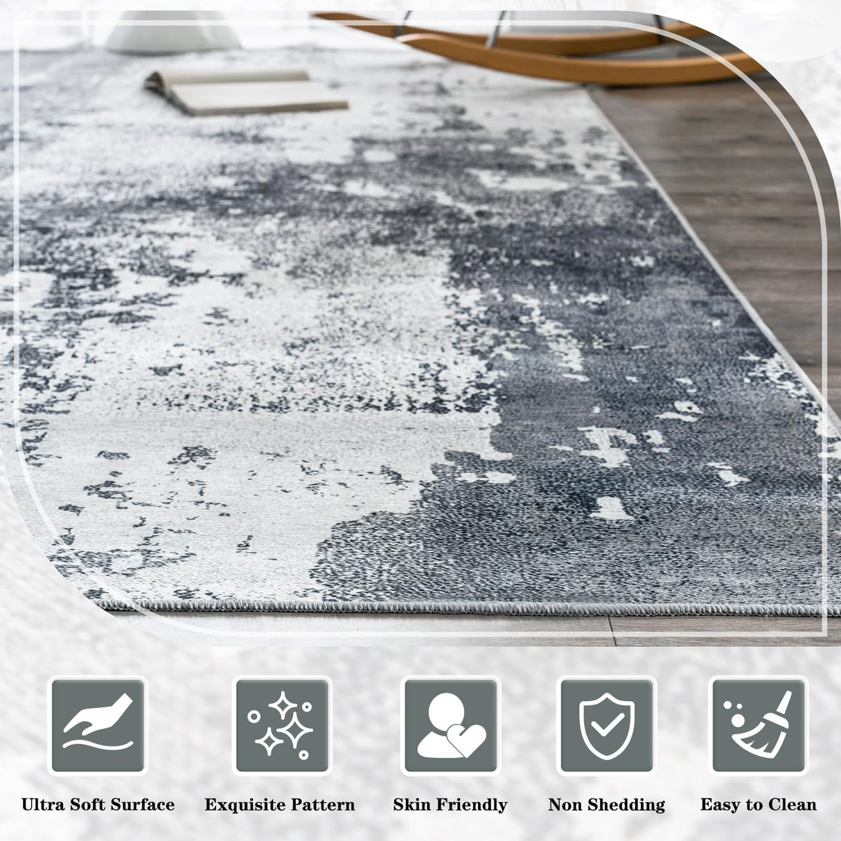 OMERAI Washable Rug 5'x7' Abstract Machine Washable Rugs Ultra-Thin Area Rugs for Living Room Non Slip Stain Resistant Modern Carpet for Bedroom Dining Room Office Kitchen Grey Rug Washable (Grey)