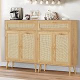 Storage Cabinet, Rattan Cabinet with Adjustable Shelf & Large Drawer, Accent Cabinet