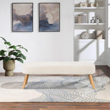 Cameron Contemporary Padded Bench with Natural Legs, White Fabric