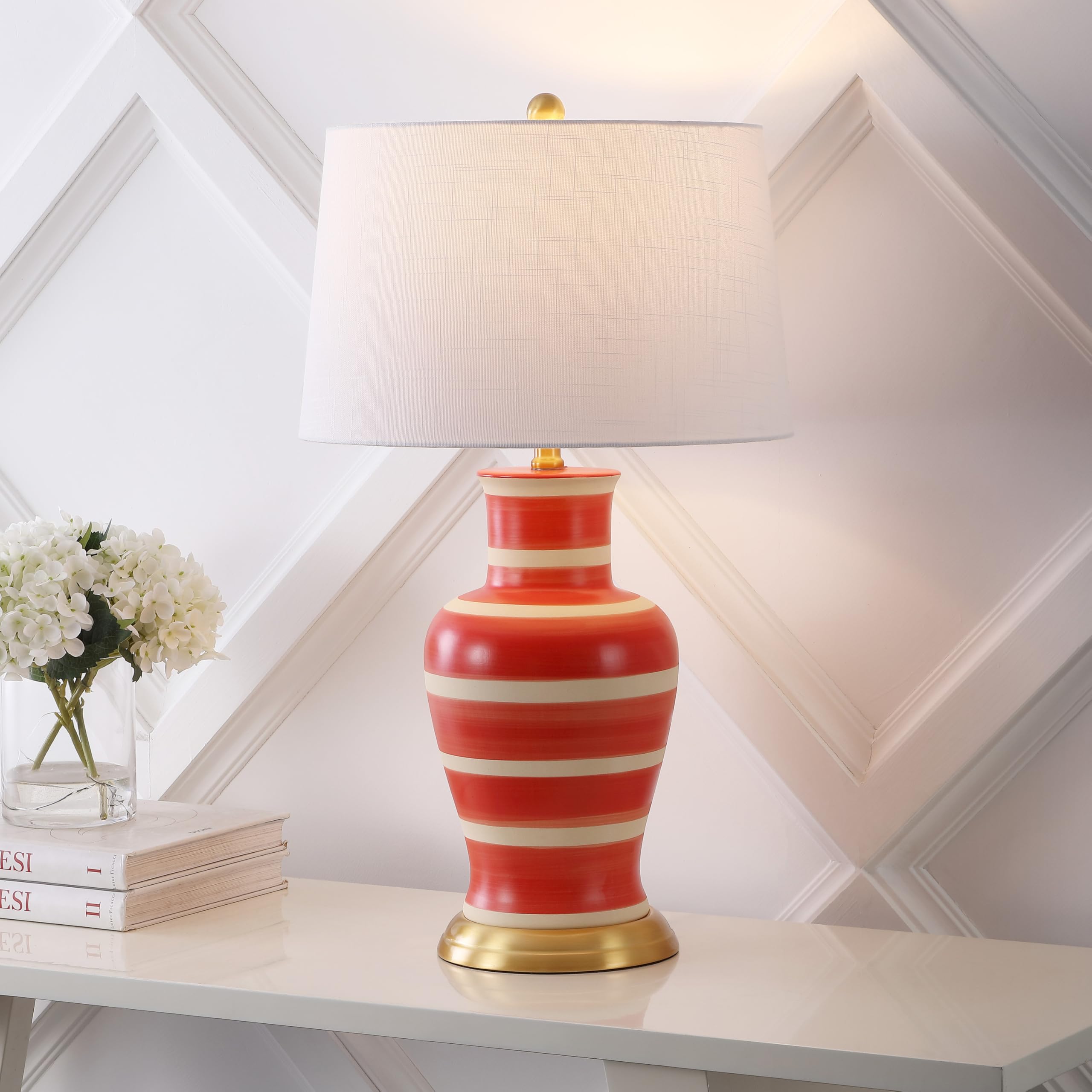 JONATHAN Y JYL4026K Julian 29" Traditional Classic Ceramic Urn LED Table Lamp, Red/Beige for Bedroom, Living Room, Kitchen, Home Office, Kids Room