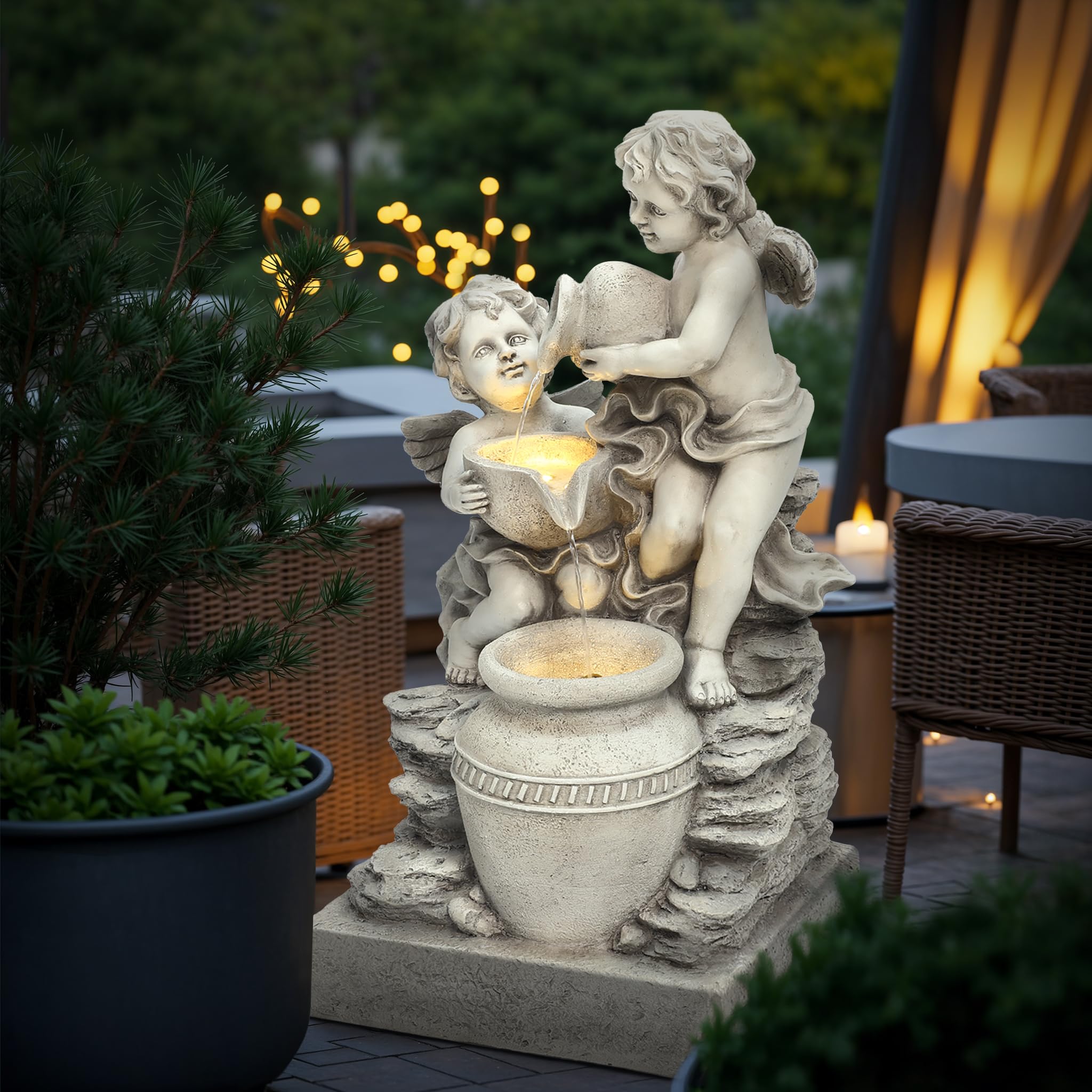 30 Inch Outdoor Water Fountain, Resin Angels Water Fountains Indoor and Outdoor