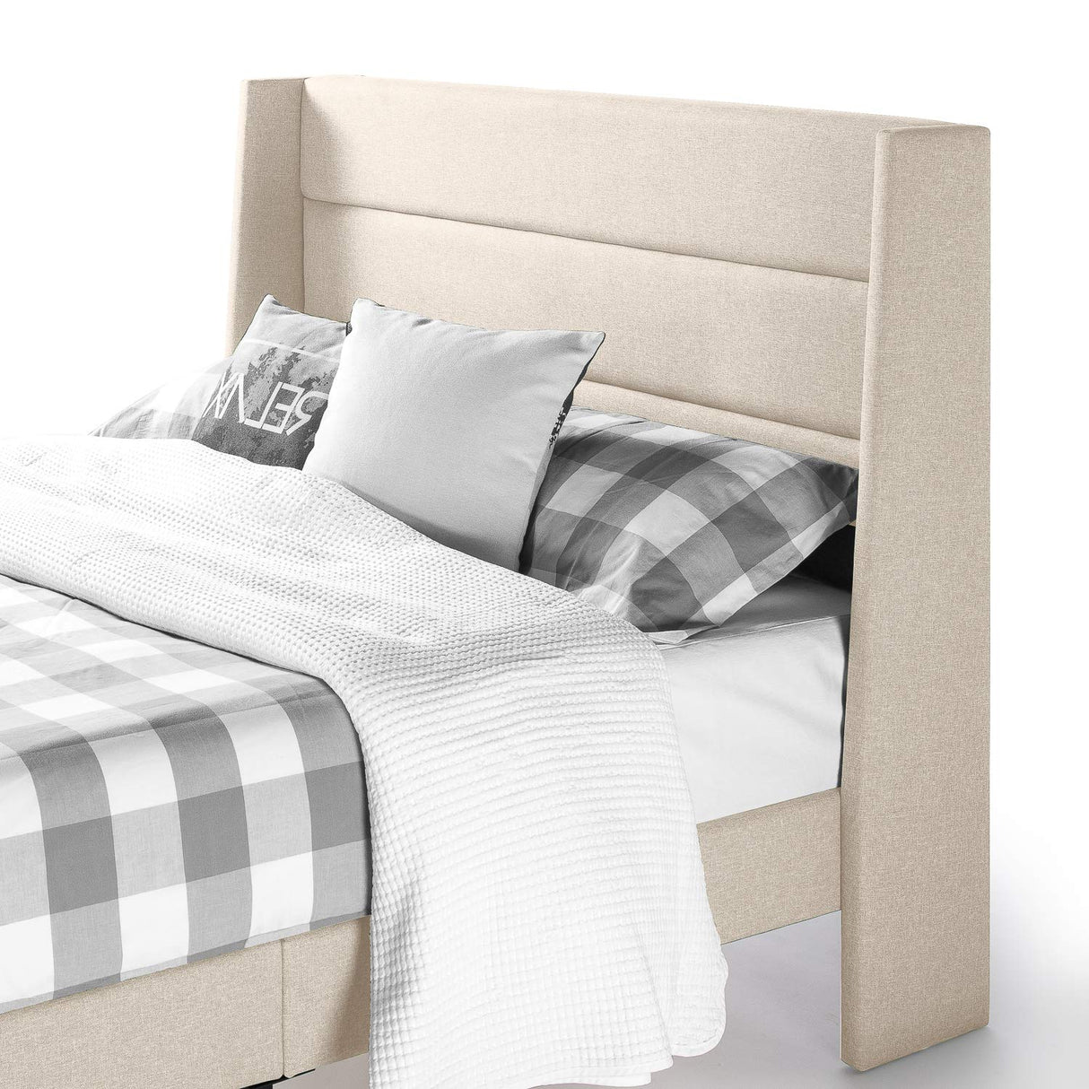 Platform Bedswith Headboard andBedside Storage-Ottoman Beige