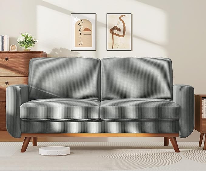 68" Loveseat Sofa - Green, Comfy Corduroy with Spring Cushion