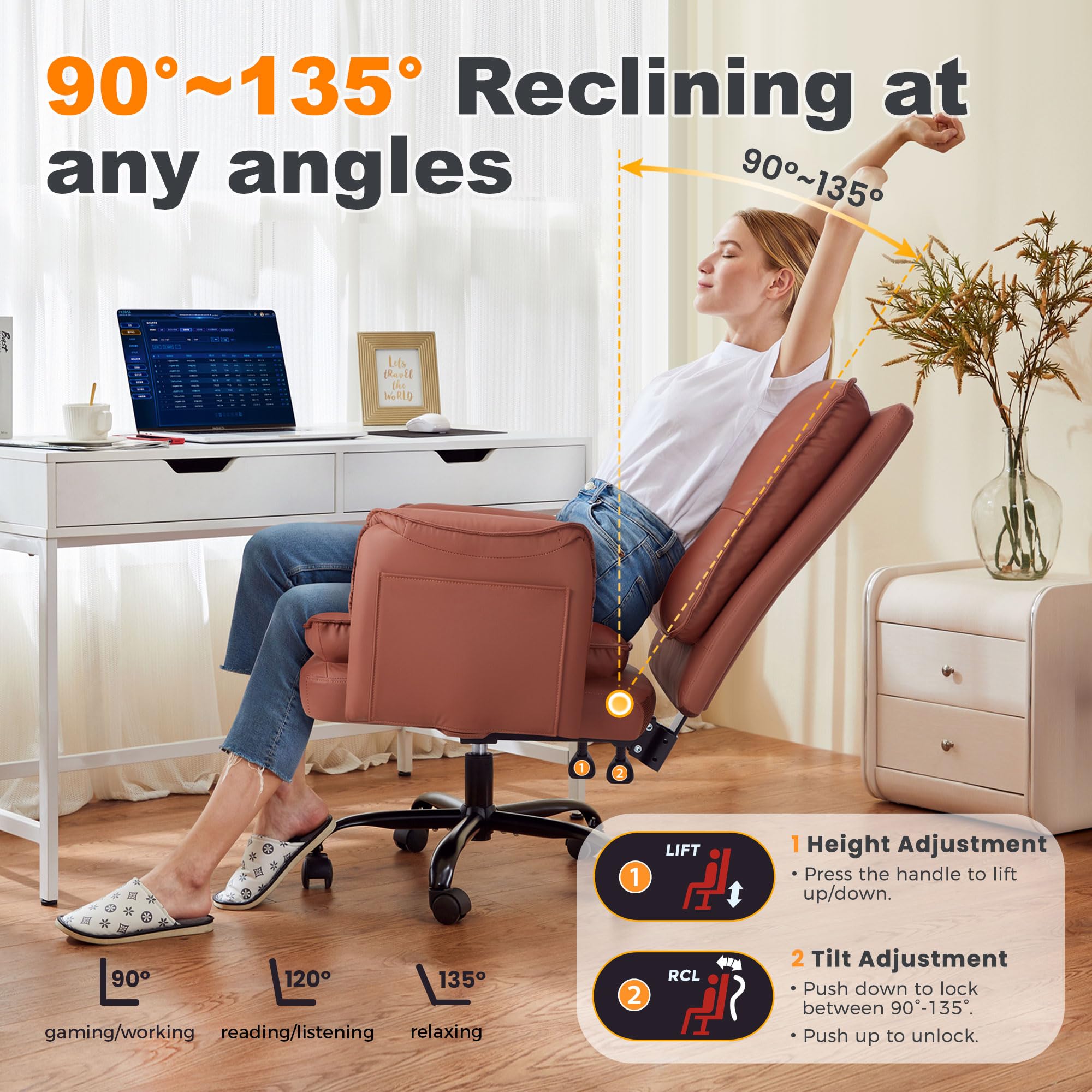 Heavy Duty Big and Tall Executive Office Chair - 400lbs Capacity