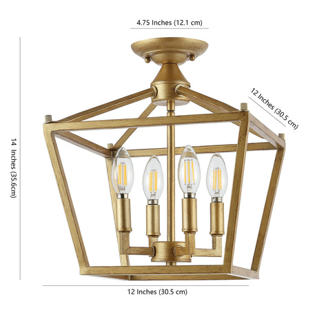 JYL7610B Plains Mini Lantern 12" 4-Light Iron Modern Farmhouse LED Flush Mount,