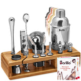 Bartender Kit - Stainless-Steel Cocktail Shaker Set w/Bamboo Stand