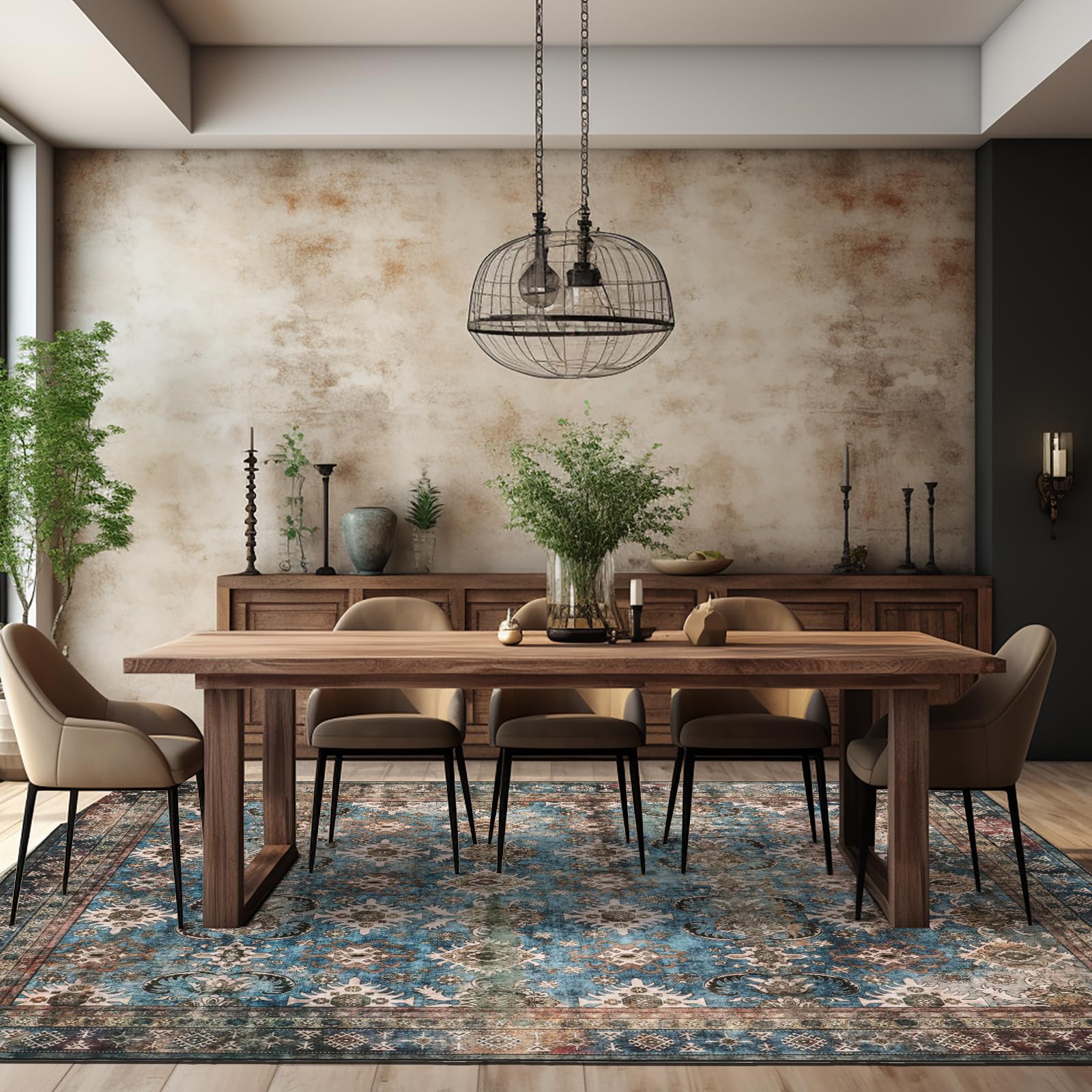 Area Rugs for Living Room Non-Shedding Boho Rug for Bedroom 0.3inch Vintage