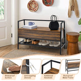 3-in-1 Shoe Storage Bench, Rustic Brown, Metal Frame,