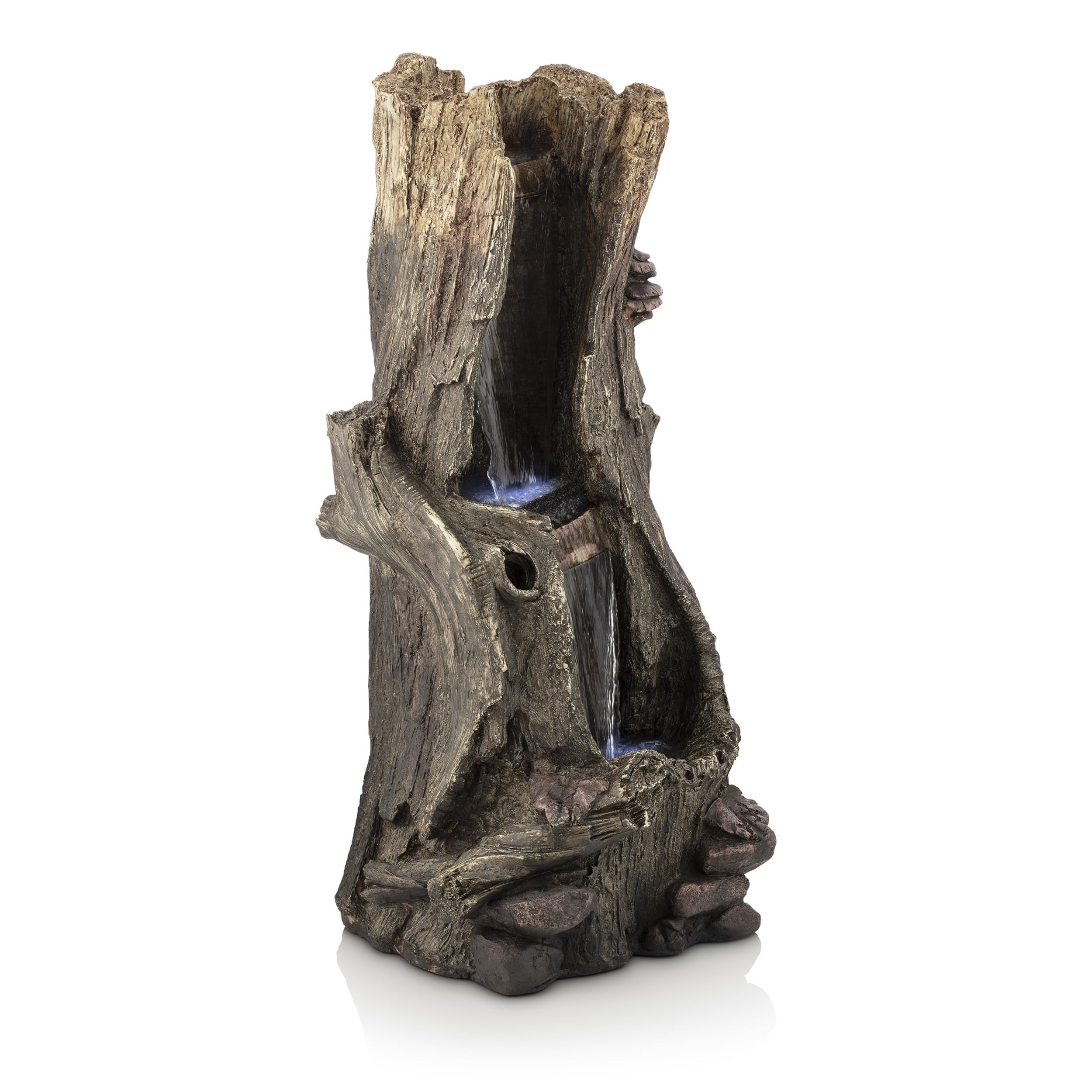 41" Tall Outdoor Rainforest Waterfall Tree Trunk Fountain with LED Lights