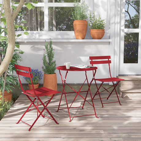 Grand patio 3-Piece Bistro Set Folding Outdoor Furniture Sets with Premium Frame Portable Design for Bistro & Balcony (Red with Cushion)