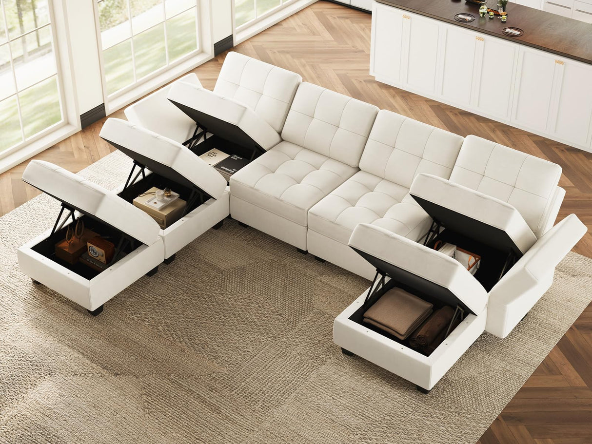 Modular U Shaped Sectional Sofa Couch, Oversized Sectional Sofa with Stoarge Seat