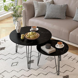 Round Nesting Coffee Table Set of 2, 27.6 inch White Marble Pattern Wooden Table Top