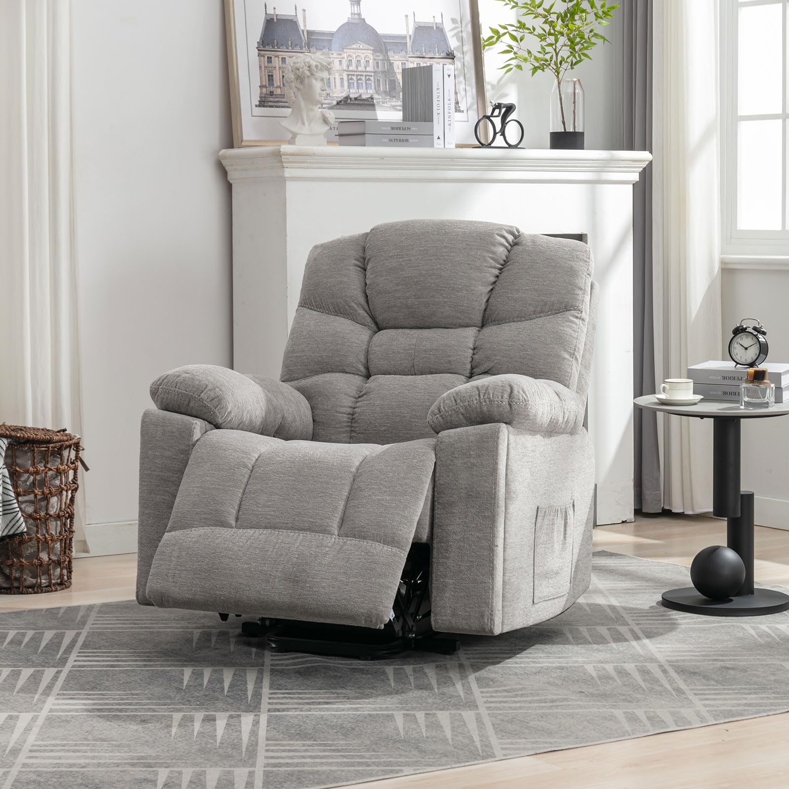 StoneCraft Light Grey Power Lift Recliner Chair with Massage, Heat and Cup Holders