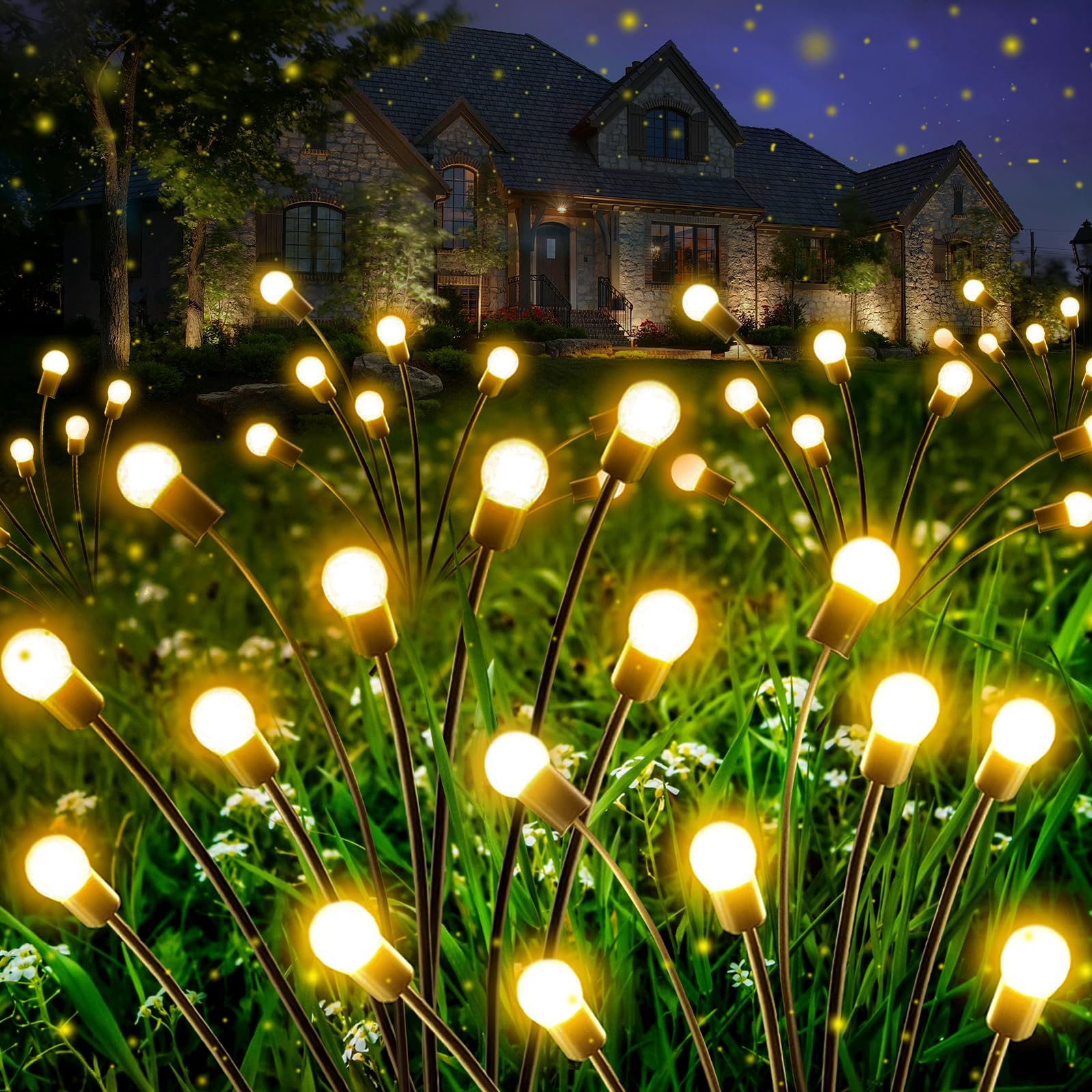 4-Pack Solar Garden Lights Outdoor, Upgraded 32 LED Firefly Solar Lights