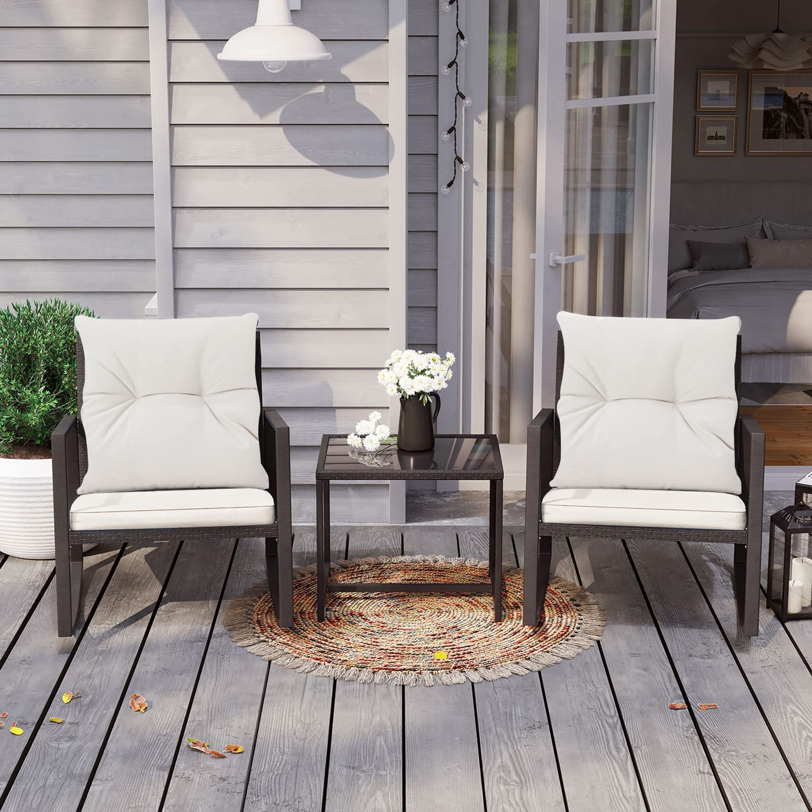 Patio Swivel Bar Stools Set of 4, Outdoor Bar Height Patio Swivel Chairs