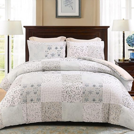 3-Piece Floral Queen Comforter Set, Microfiber Bedding Down Alternative Comforter