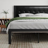 Twin Size Bed Frame with Upholstered Headboard, Platform Bed Frame with Metal Slats,