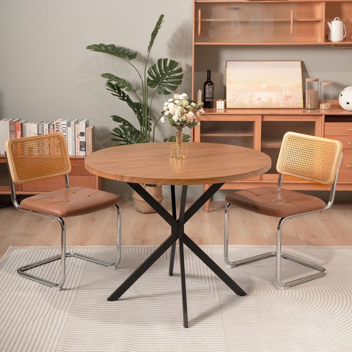 Walnut Round Dining Table for 4-6 Person, 39" Mid-Century Modern Round Dining Room