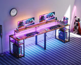 Small Computer Desk with Led Lights & Power Outlet, 40 Inch Reversible Writing Desk