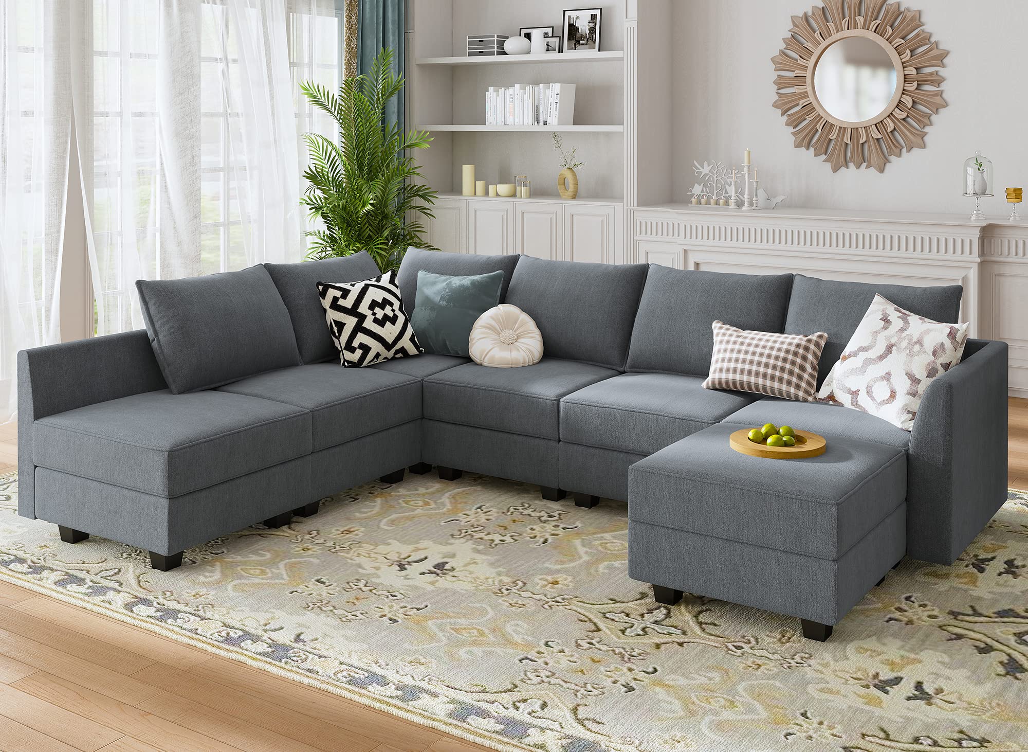 Modular Sectional Sofa with Storage Ottoman Fabric Modular Couch