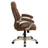 High Back Brown Microfiber Executive Swivel Office Chair with Arms