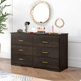 6 Drawer Dresser for Bedroom- Dark Brown Wood Dresser Chest - 47 Inch Wide Double