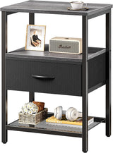 Night Stand with Fabric Drawer, Side Table with Mesh Shelf, Bedroom Nightstand