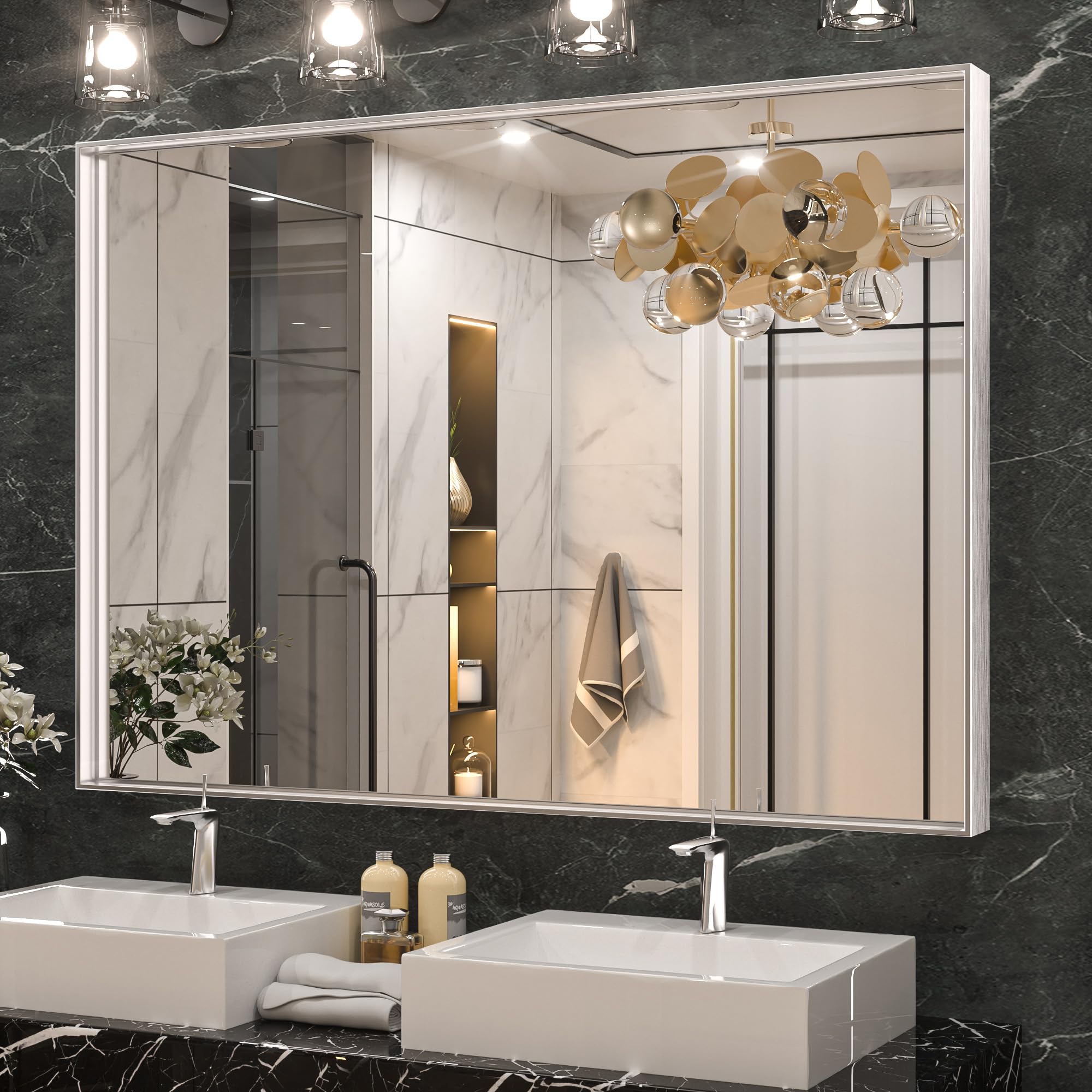 Silver Bathroom Mirror Rectangular Vanity Mirror