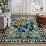 Washable Living Room Rug, Butterfly Area Rugs 5x7 Green Floral Area Rug,