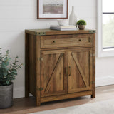 Cass Modern Farmhouse Double Barn Door Accent Cabinet, 30 Inch, Rustic Oak