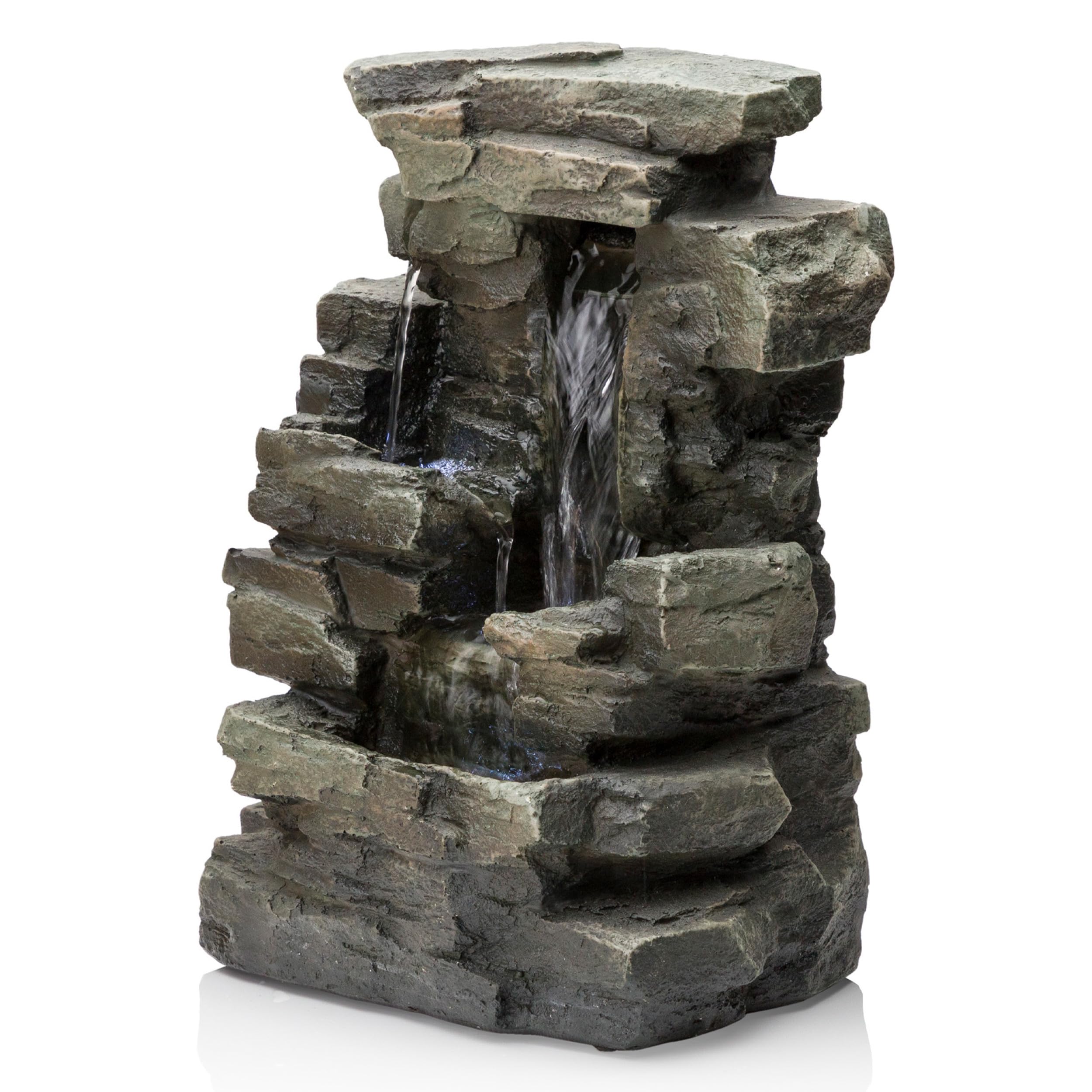 13" Tall Indoor 4-Tier Cascading Tabletop Fountain with LED Lights, Gray
