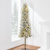 Flocked Pencil Christmas Tree 6ft Pre-lit Alpine Slim Holiday Decoration