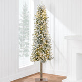 Flocked Pencil Christmas Tree 6ft Pre-lit Alpine Slim Holiday Decoration