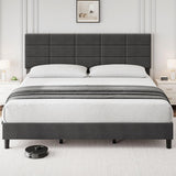 King Size Bed Frame with Headboard, Linen Upholstered King Bed Frame, Sturdy Metal