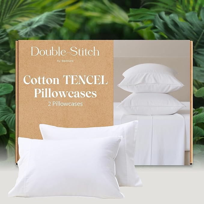 Pillowcases Queen Size Set of 2, Cotton Tencel Lyocell Pillow Cases