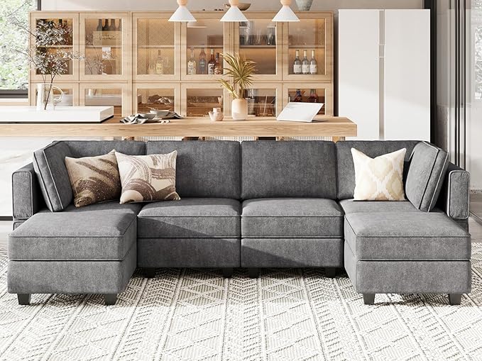 L-Shaped Sofa with Storage Seat Fabric Modular Sectional