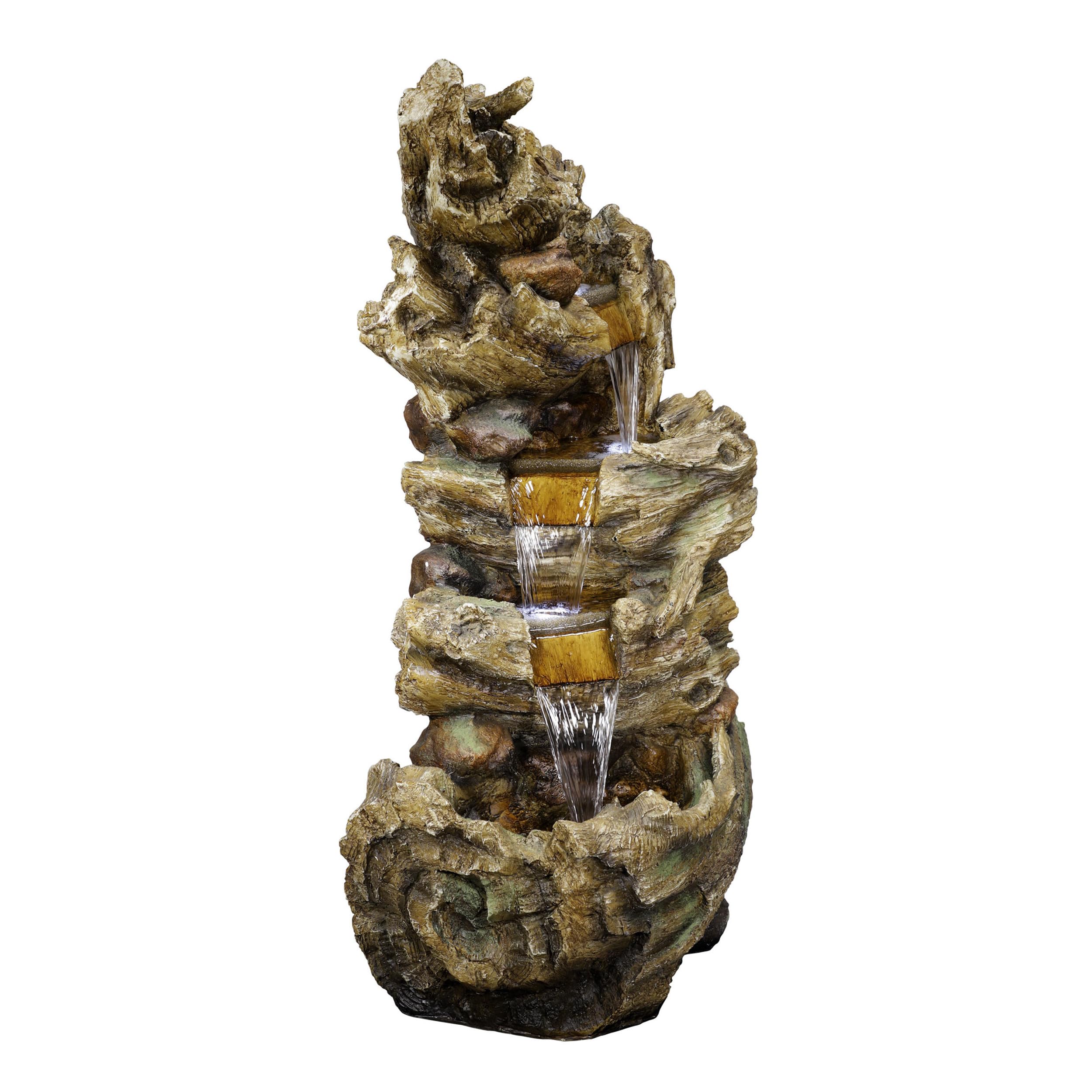 TZL132 Outdoor Floor 5-Tier Log Fountain with LED Lights