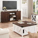 66" Farmhouse TV Stand with Power Outlets for 75 65 Inch TVs, 33" Tall Entertainment