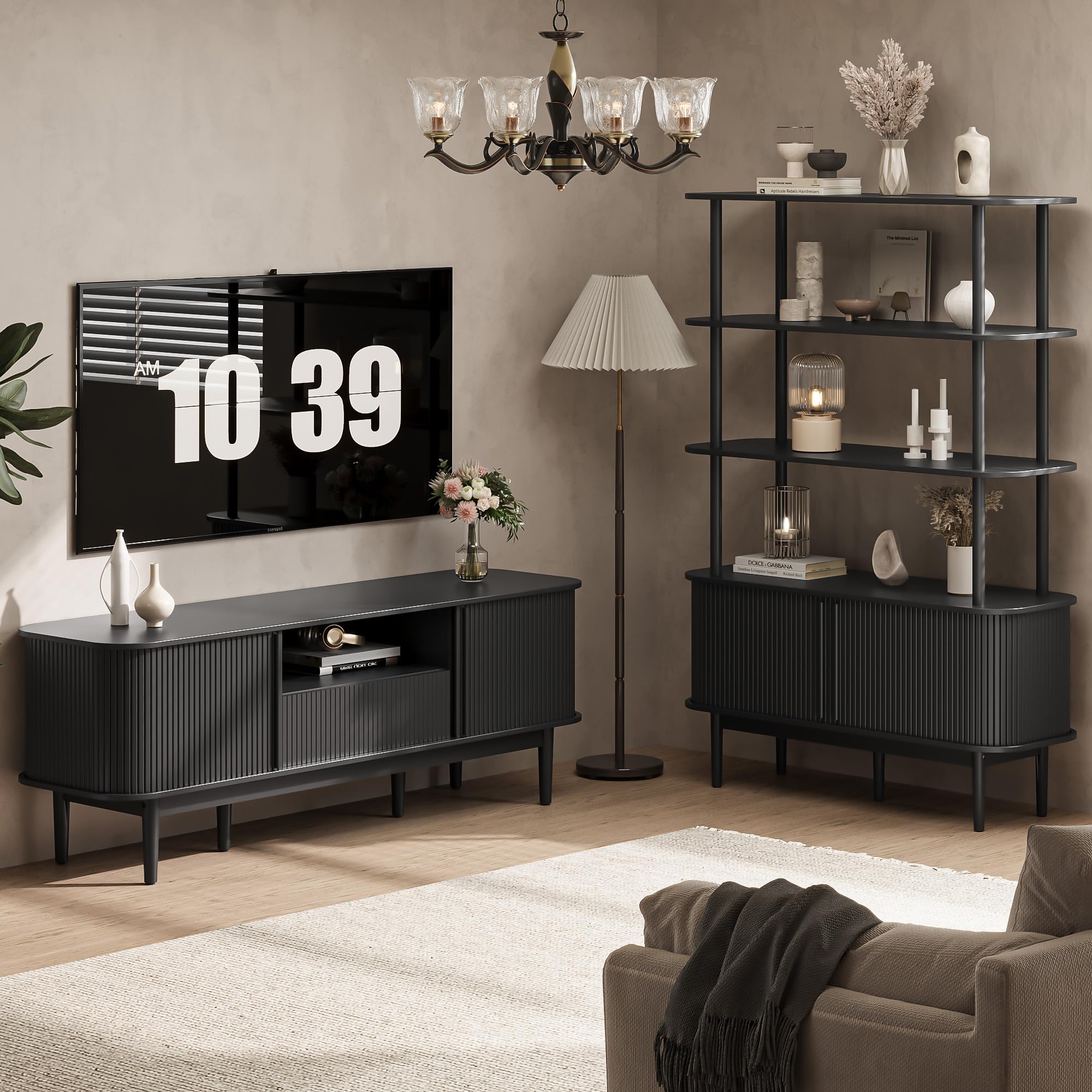 63" Black Fluted TV Stand for TVs up to 70"
