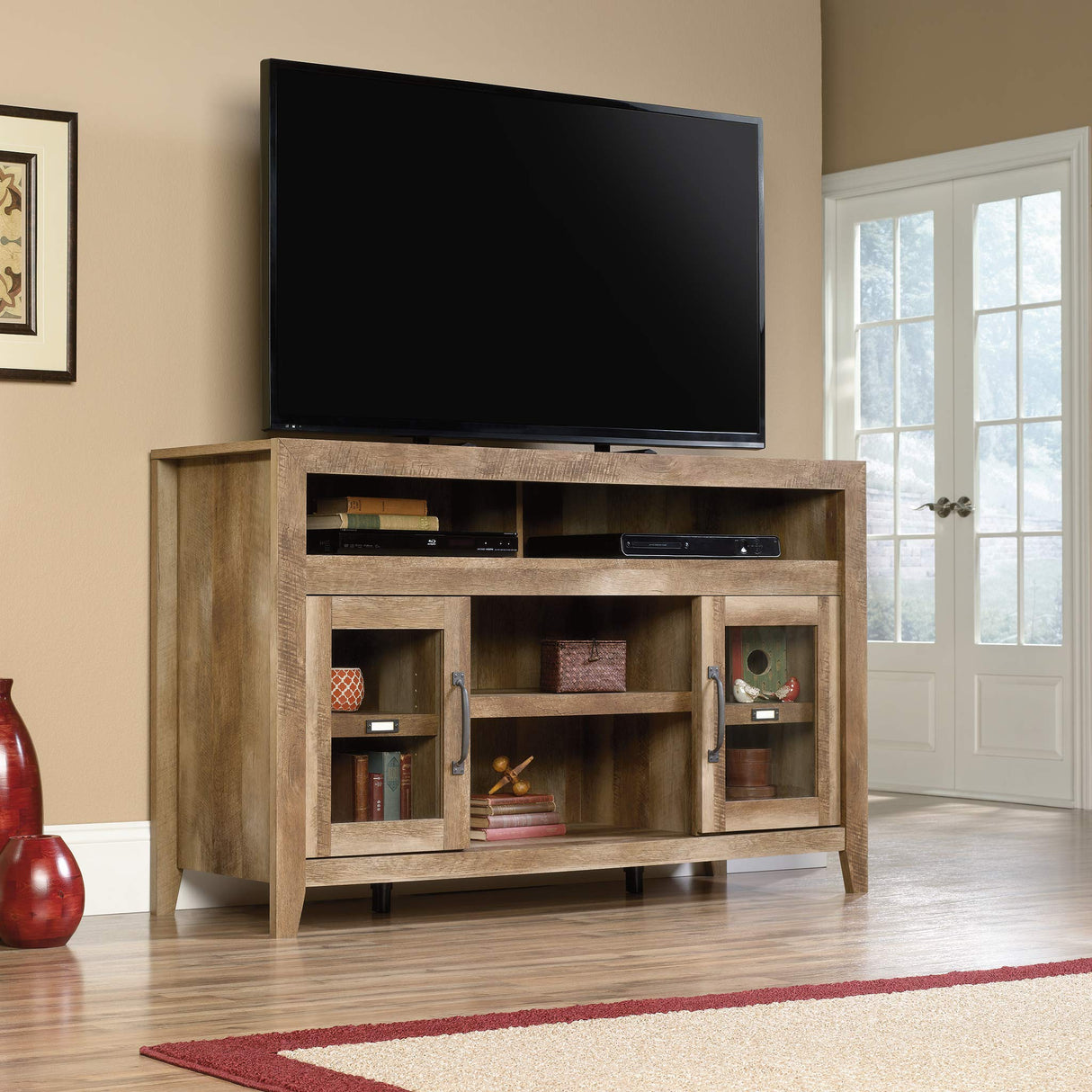 Dakota Pass Entertainment/Fireplace Credenza, For TV's up to 60", Craftsman Oak finish