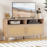 Rattan TV Stand for 55 Inch, Modern Entertainment Center with Adjustable Shelf