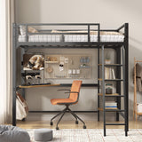 Loft Bed Twin Size, Bunk Bed with Desk, Shelves and Monitor Stand, Heavy Duty Metal Twin Loft Bed