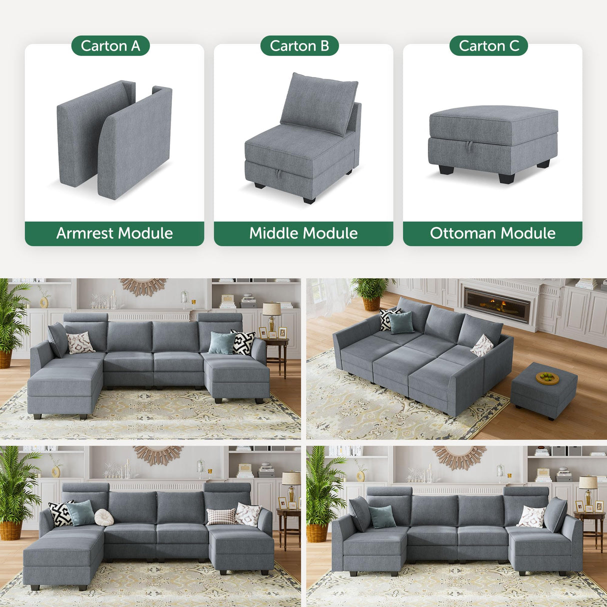 Modular Sectional Sofa U Shaped Sectional Couch with Reversible Chaise Modular Couch