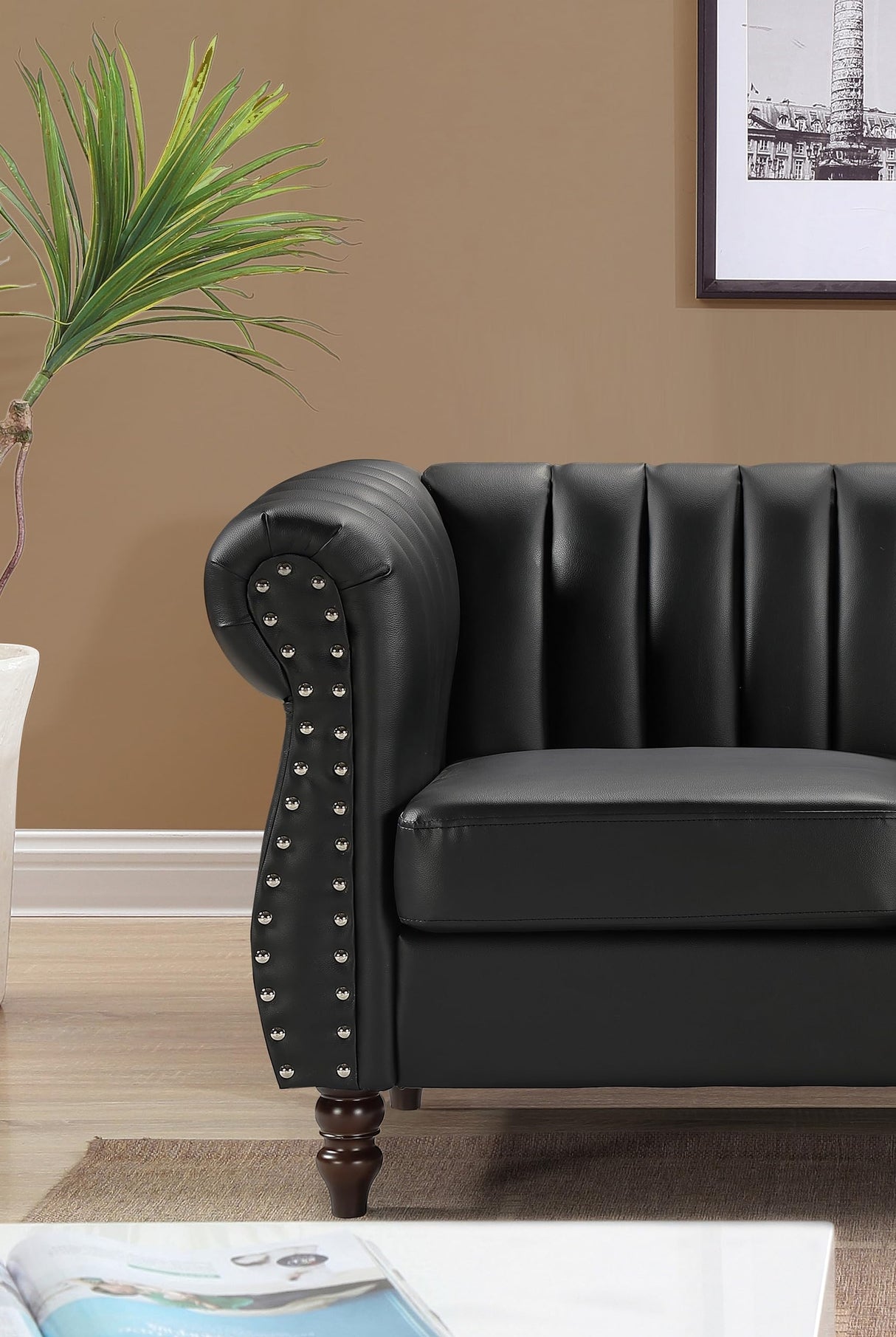 Chesterfield-Inspired 77" Faux Leather Sofa with Elegant Design, Gourd Legs, and Sustainable Pleather Upholstery,