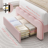 Twin Upholstered LED Bed Frame with Storage Drawer, Cute Girls Bed with Adjustable