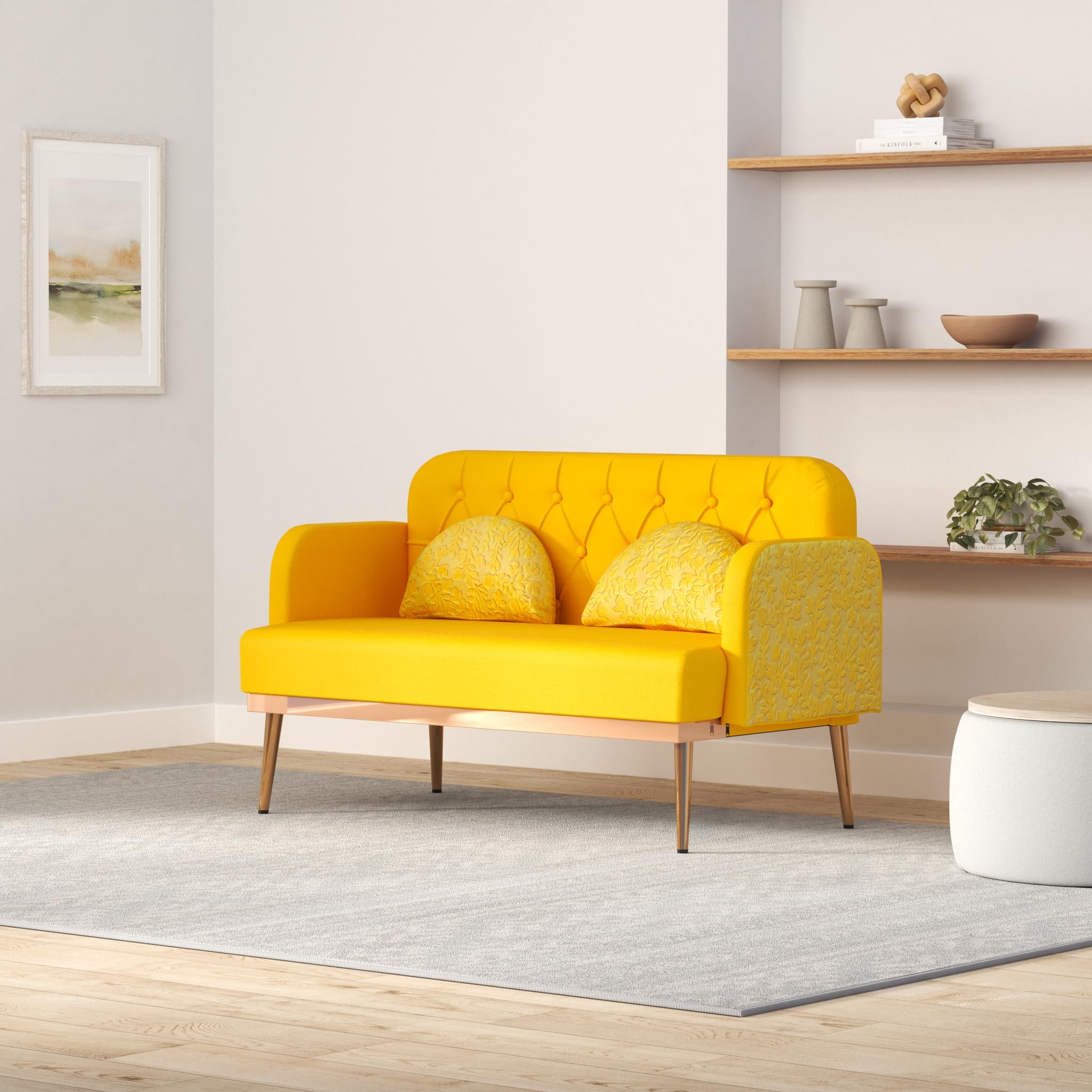 Twin Size Loveseat Accent Sofa Small Velvet Couch with Elegant Moon Shape