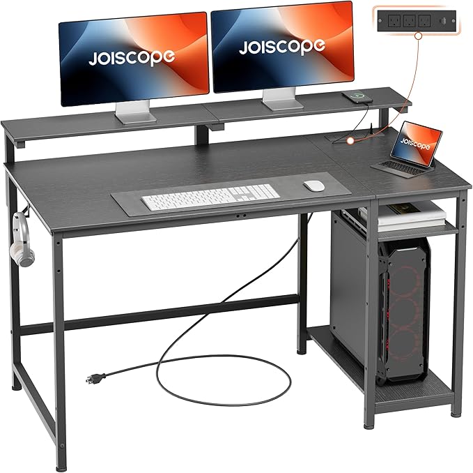 Home Office Desk with Power Outlets (3AC, USB, Type-C), 48 × 20 Inch Computer Desk