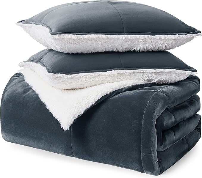 00520 Blissful King Comforter Set Reversible Fluffy All Season Comforter and Pillow Shams Easy Care Soft