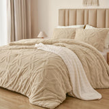 3 Pieces Sherpa Fleece Comforter Set Queen Size, Super Soft & Warm Fluffy Comfy Velvet